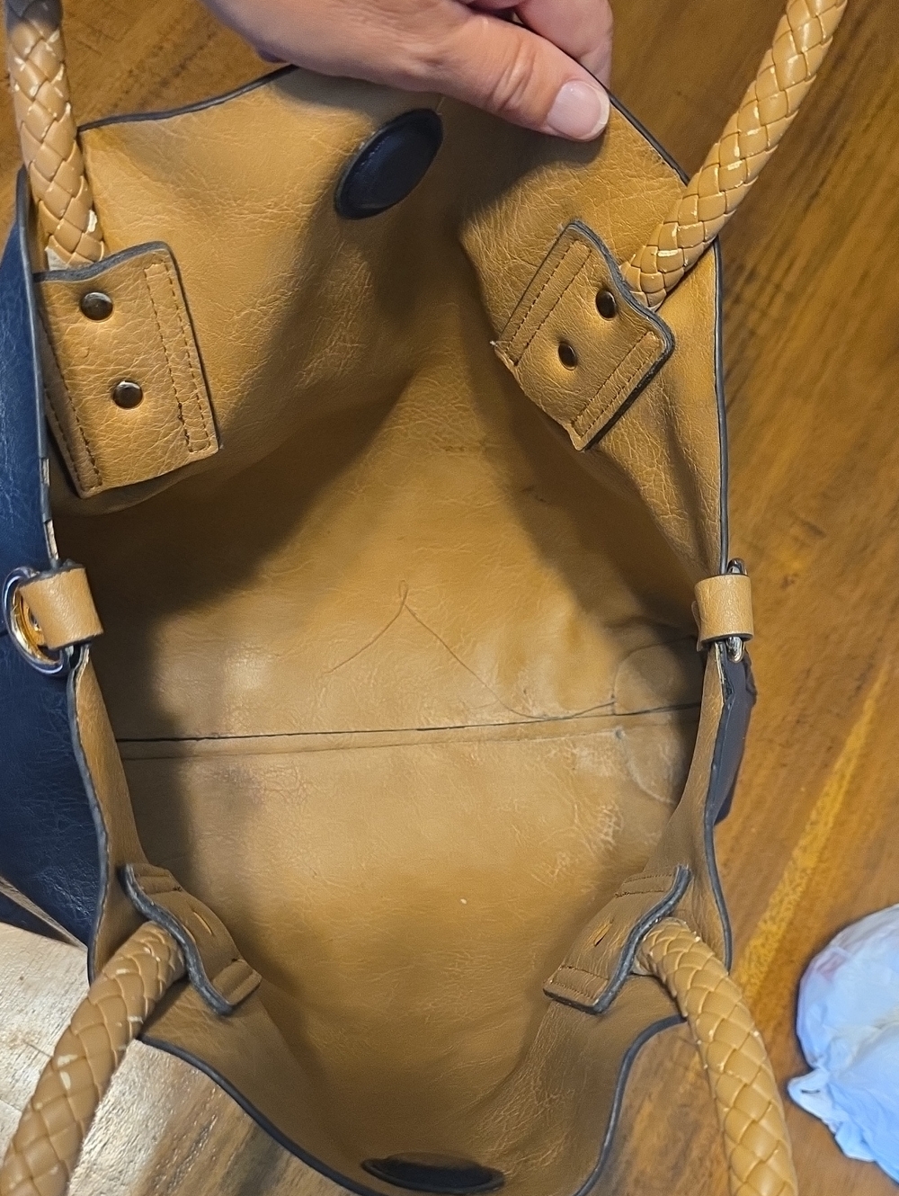 Classic Black Tote Bag with Braided Tan Handles - Picture 13 of 16